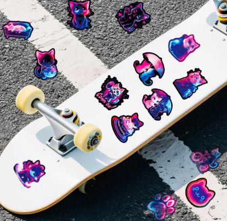 56Pcs Neon Light Cat Cartoon Stickers Aesthetic Cute Cat Decal DIY Phone Guitar Laptop Notebook Suitcase Waterproof Stickers H-59