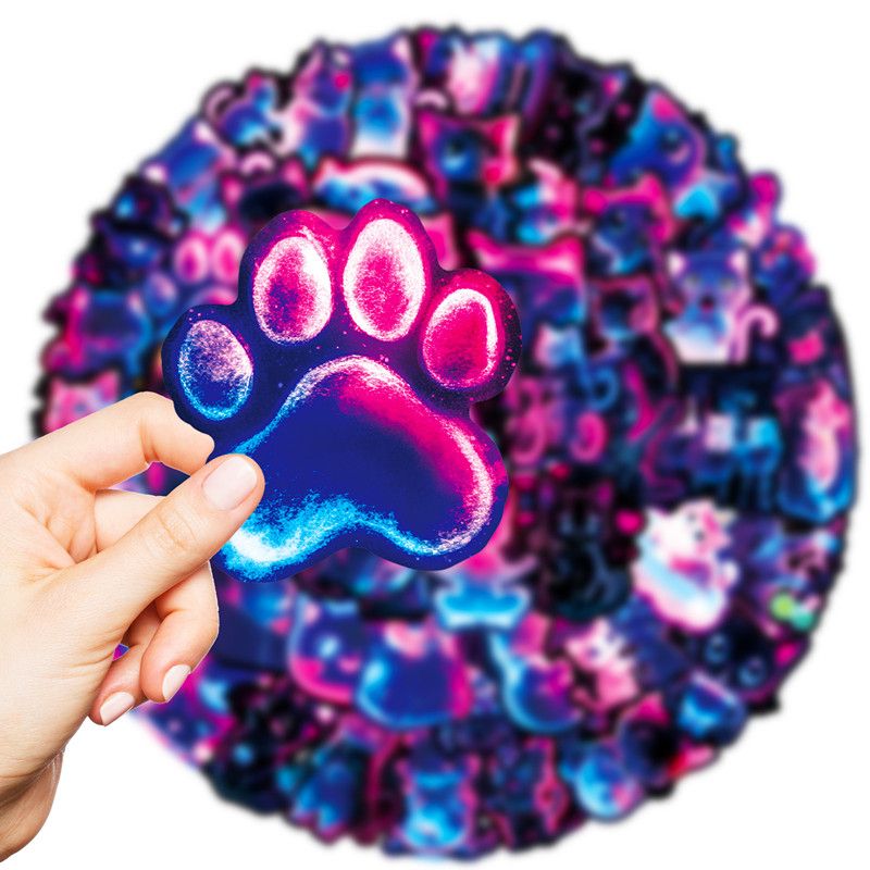 56Pcs Neon Light Cat Cartoon Stickers Aesthetic Cute Cat Decal DIY Phone Guitar Laptop Notebook Suitcase Waterproof Stickers H-59