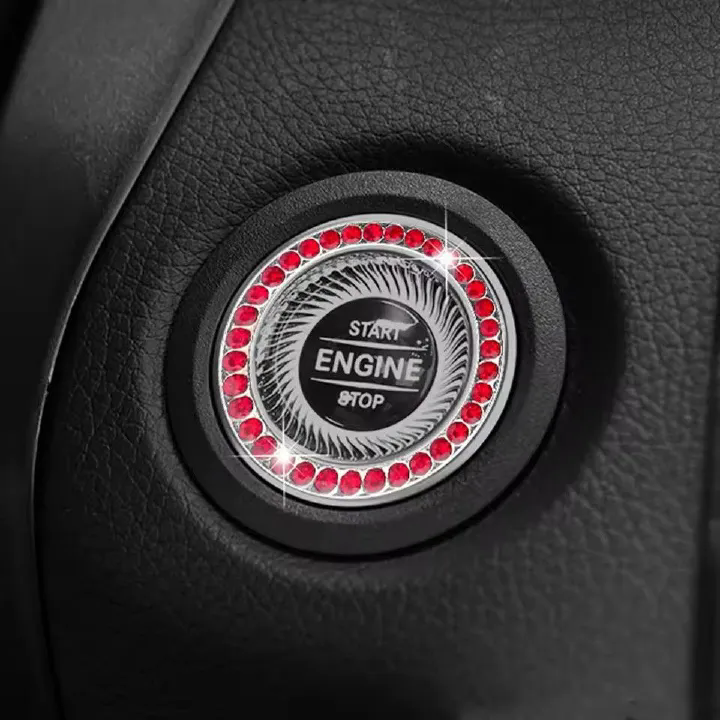 1PC  Crystal Engine Ignition Onekey Start Stop Push Button Switch Protective Cover Bling Girls Auto Accessories Car Interior Decor C-675