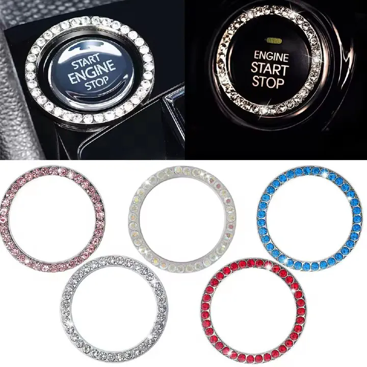 1PC  Crystal Engine Ignition Onekey Start Stop Push Button Switch Protective Cover Bling Girls Auto Accessories Car Interior Decor C-675
