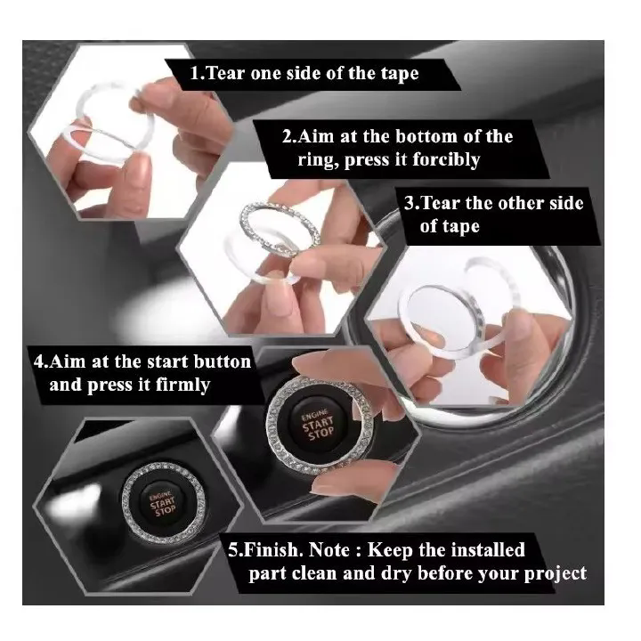 1PC  Crystal Engine Ignition Onekey Start Stop Push Button Switch Protective Cover Bling Girls Auto Accessories Car Interior Decor C-675