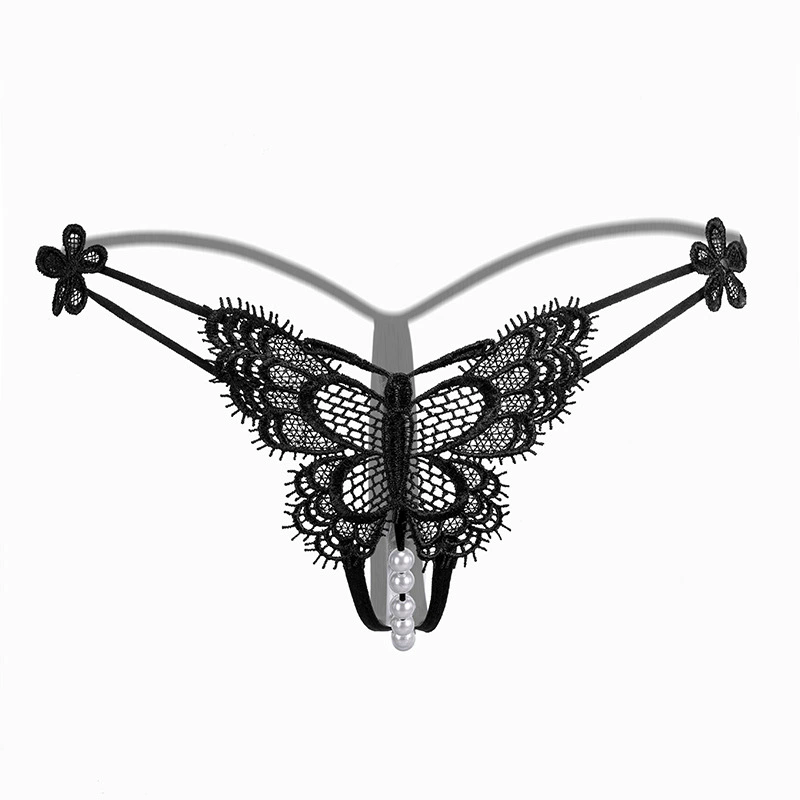1PC Pearl Sexy Girls G String Open Crotch Lace Panties Women Briefs Hollow Out Transparent Thong Thin Underwear Female Ling FZ-489