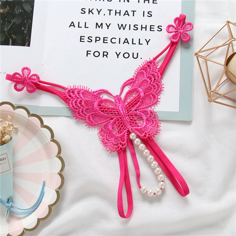 1PC Pearl Sexy Girls G String Open Crotch Lace Panties Women Briefs Hollow Out Transparent Thong Thin Underwear Female Ling FZ-489