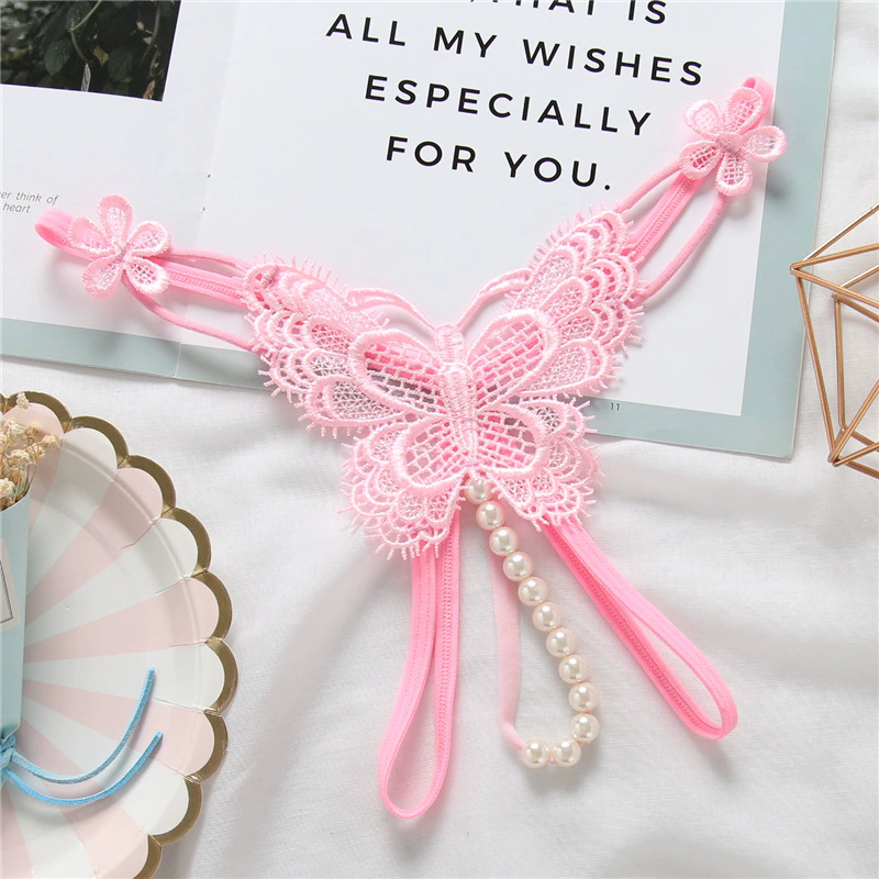 1PC Pearl Sexy Girls G String Open Crotch Lace Panties Women Briefs Hollow Out Transparent Thong Thin Underwear Female Ling FZ-489