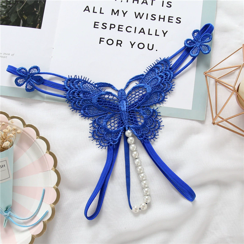 1PC Pearl Sexy Girls G String Open Crotch Lace Panties Women Briefs Hollow Out Transparent Thong Thin Underwear Female Ling FZ-489