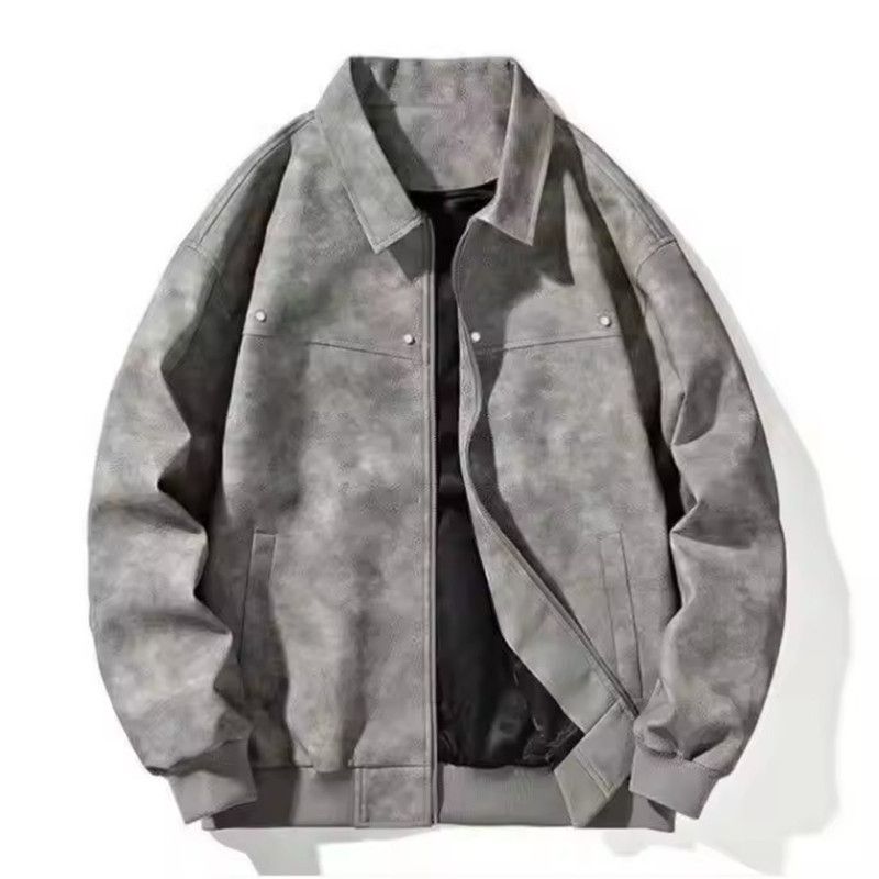 Outerwear Loose Fit Men Jackets Solid Color Long Sleeves Turn Down Collar Jacket Windproof Thick Flight Jacket Autumn Winter