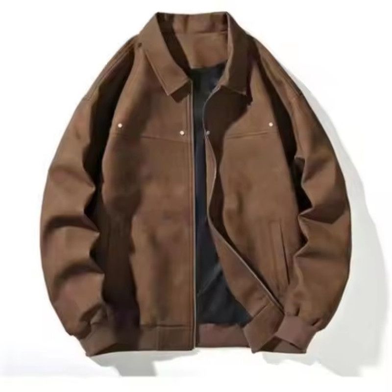 Outerwear Loose Fit Men Jackets Solid Color Long Sleeves Turn Down Collar Jacket Windproof Thick Flight Jacket Autumn Winter