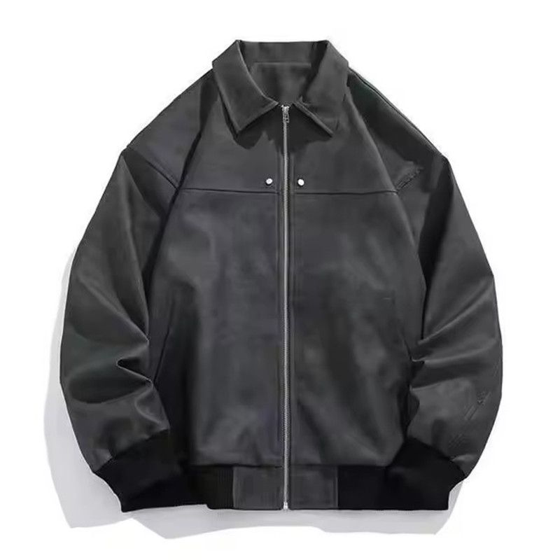 Outerwear Loose Fit Men Jackets Solid Color Long Sleeves Turn Down Collar Jacket Windproof Thick Flight Jacket Autumn Winter