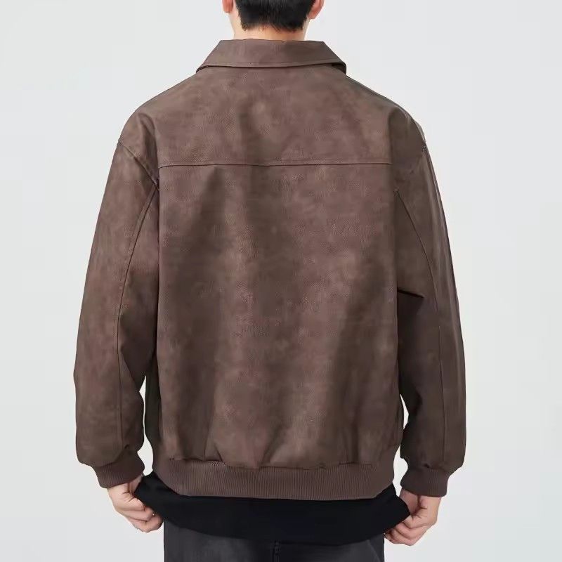 Outerwear Loose Fit Men Jackets Solid Color Long Sleeves Turn Down Collar Jacket Windproof Thick Flight Jacket Autumn Winter