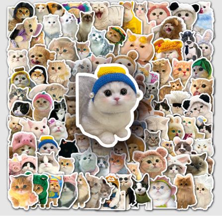 100pcs Funny cat Stickers Cartoon Cute Decals Toy Stationery Guitar Phone Bicycle Laptop Luggage Car Graffiti Kids Sticker-H-11