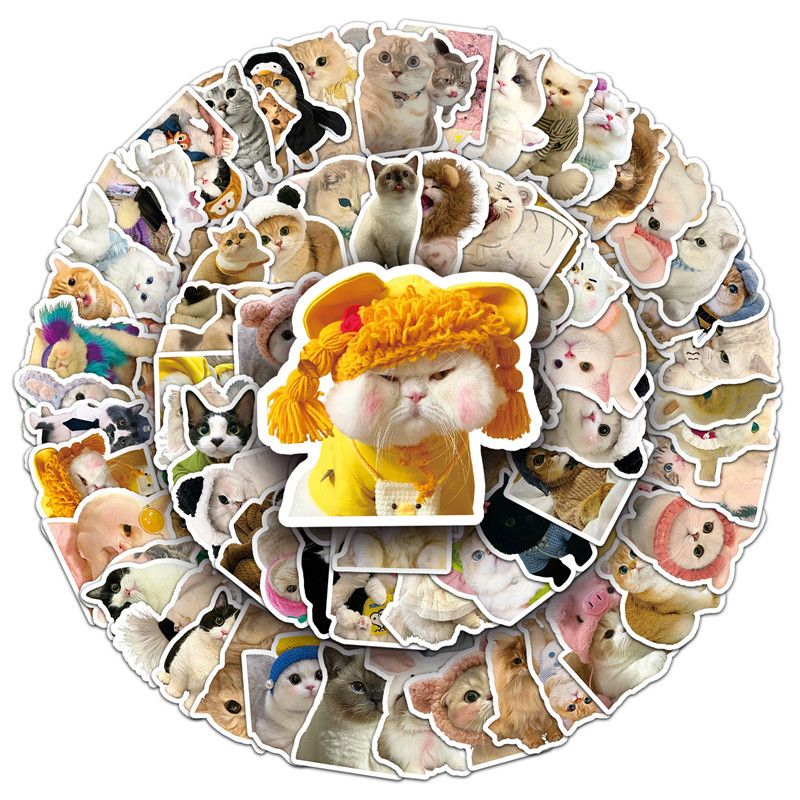 100pcs Funny cat Stickers Cartoon Cute Decals Toy Stationery Guitar Phone Bicycle Laptop Luggage Car Graffiti Kids Sticker-H-11