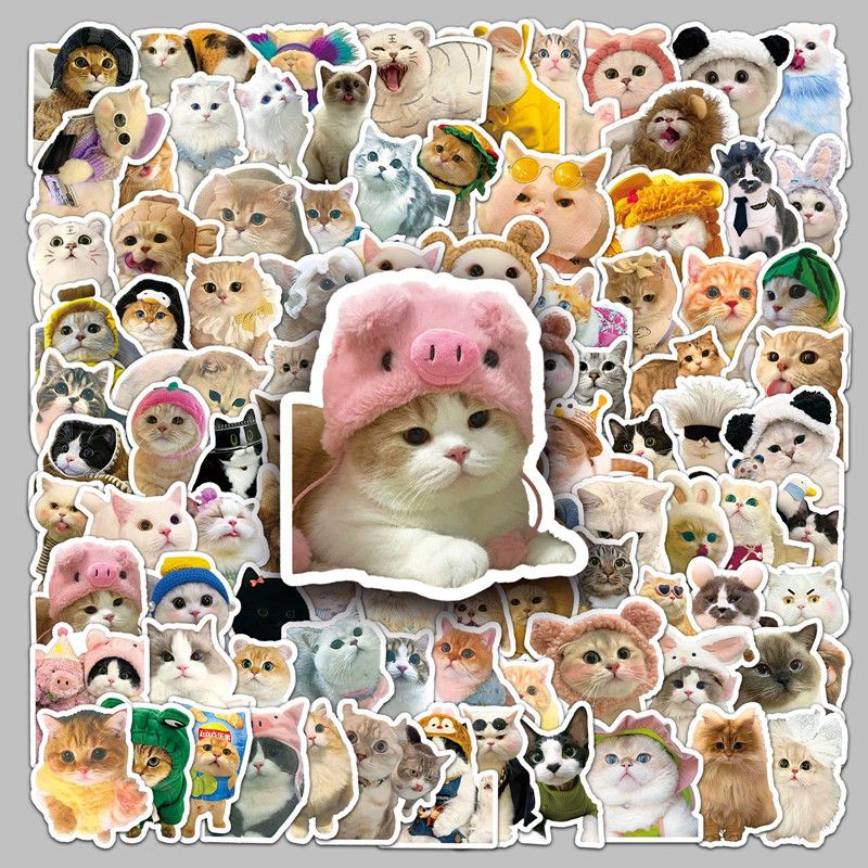 100pcs Funny cat Stickers Cartoon Cute Decals Toy Stationery Guitar Phone Bicycle Laptop Luggage Car Graffiti Kids Sticker-H-11