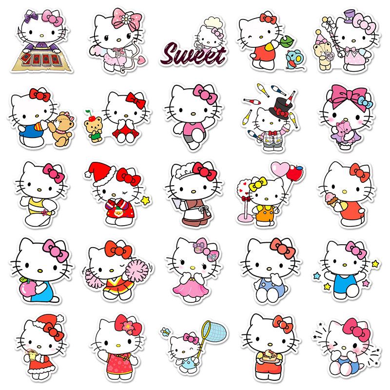 50PCS Sanrio Kawaii Hello Kitty Sticker Cartoon Cute Graffiti Decal Kids Toy DIY Motorcycle Skateboard Waterproof Sticker