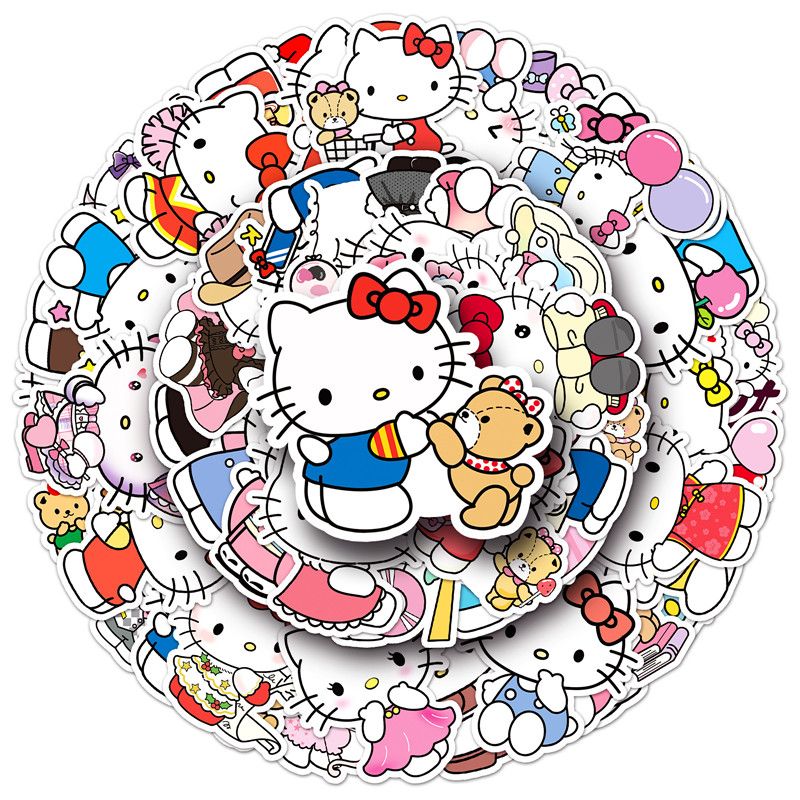 50PCS Sanrio Kawaii Hello Kitty Sticker Cartoon Cute Graffiti Decal Kids Toy DIY Motorcycle Skateboard Waterproof Sticker