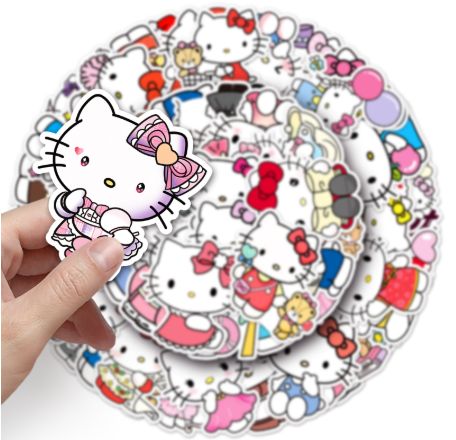 50PCS Sanrio Kawaii Hello Kitty Sticker Cartoon Cute Graffiti Decal Kids Toy DIY Motorcycle Skateboard Waterproof Sticker