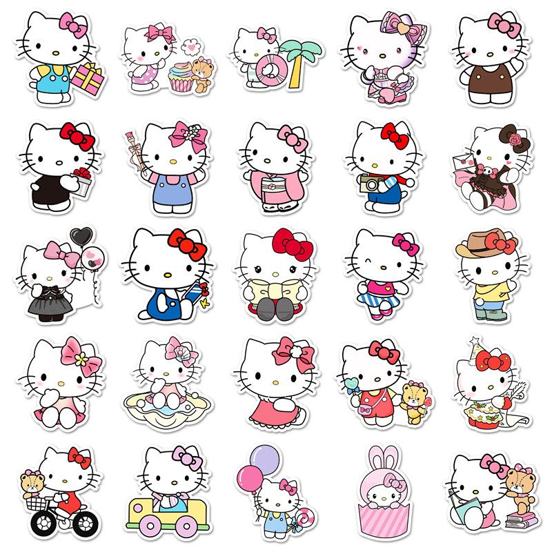 50PCS Sanrio Kawaii Hello Kitty Sticker Cartoon Cute Graffiti Decal Kids Toy DIY Motorcycle Skateboard Waterproof Sticker