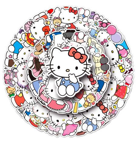 50PCS Sanrio Kawaii Hello Kitty Sticker Cartoon Cute Graffiti Decal Kids Toy DIY Motorcycle Skateboard Waterproof Sticker