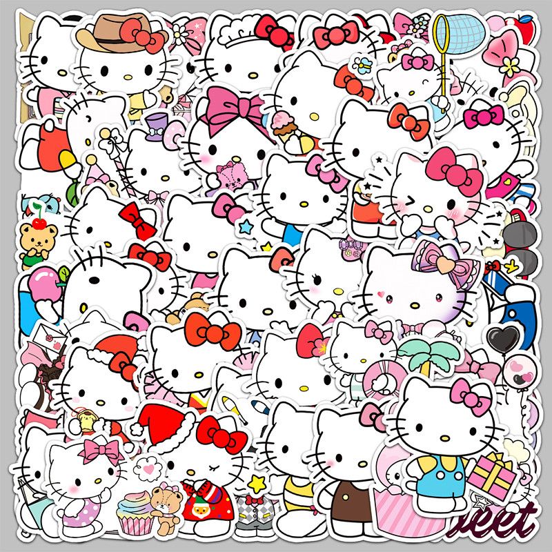 50PCS Sanrio Kawaii Hello Kitty Sticker Cartoon Cute Graffiti Decal Kids Toy DIY Motorcycle Skateboard Waterproof Sticker