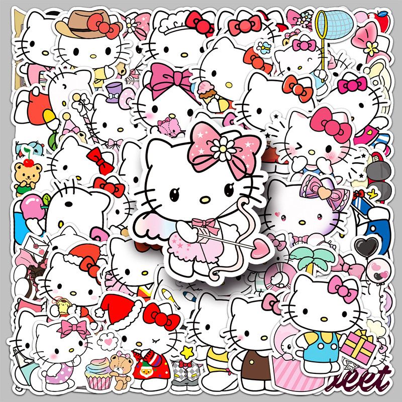 50PCS Sanrio Kawaii Hello Kitty Sticker Cartoon Cute Graffiti Decal Kids Toy DIY Motorcycle Skateboard Waterproof Sticker