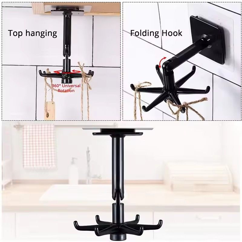 1Pcs Kitchen Hook Multifunctional Hook 360 Degree Swivel Rack Bathroom Wall Door Hook Bracket And Storage Spoon Rack Accessory