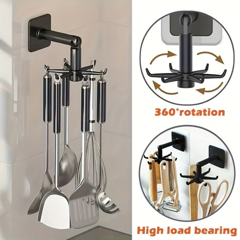 1Pcs Kitchen Hook Multifunctional Hook 360 Degree Swivel Rack Bathroom Wall Door Hook Bracket And Storage Spoon Rack Accessory