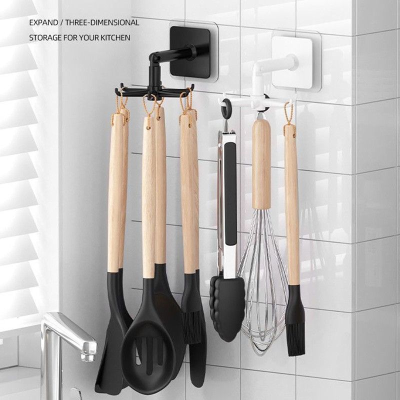 1Pcs Kitchen Hook Multifunctional Hook 360 Degree Swivel Rack Bathroom Wall Door Hook Bracket And Storage Spoon Rack Accessory