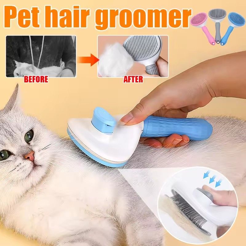 Self Cleaning Pet Hair Removal Brush, One-Click Dematting Comb for Dogs Cats Grooming, Automatic Hair Remover Slicker Brush Tool