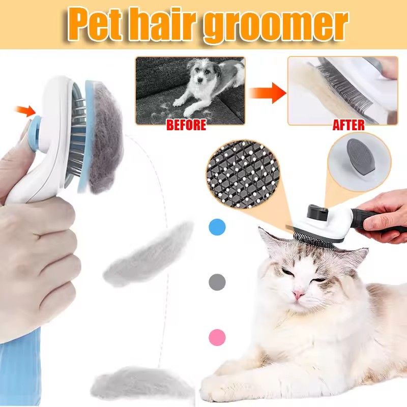 Self Cleaning Pet Hair Removal Brush, One-Click Dematting Comb for Dogs Cats Grooming, Automatic Hair Remover Slicker Brush Tool