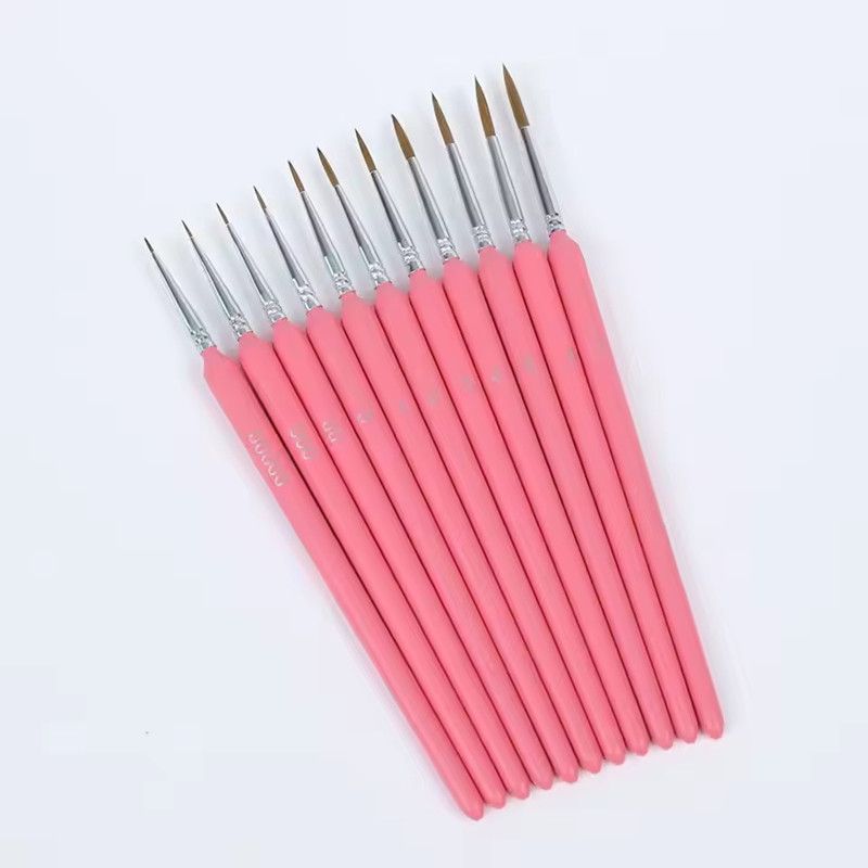 11PCS Miniature Paint Brushes Art Painting Brushes Weasel Hair Paint Brush Gouache Watercolor Oil Paints Artists Hand Painted