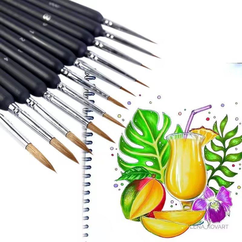 11PCS Miniature Paint Brushes Art Painting Brushes Weasel Hair Paint Brush Gouache Watercolor Oil Paints Artists Hand Painted