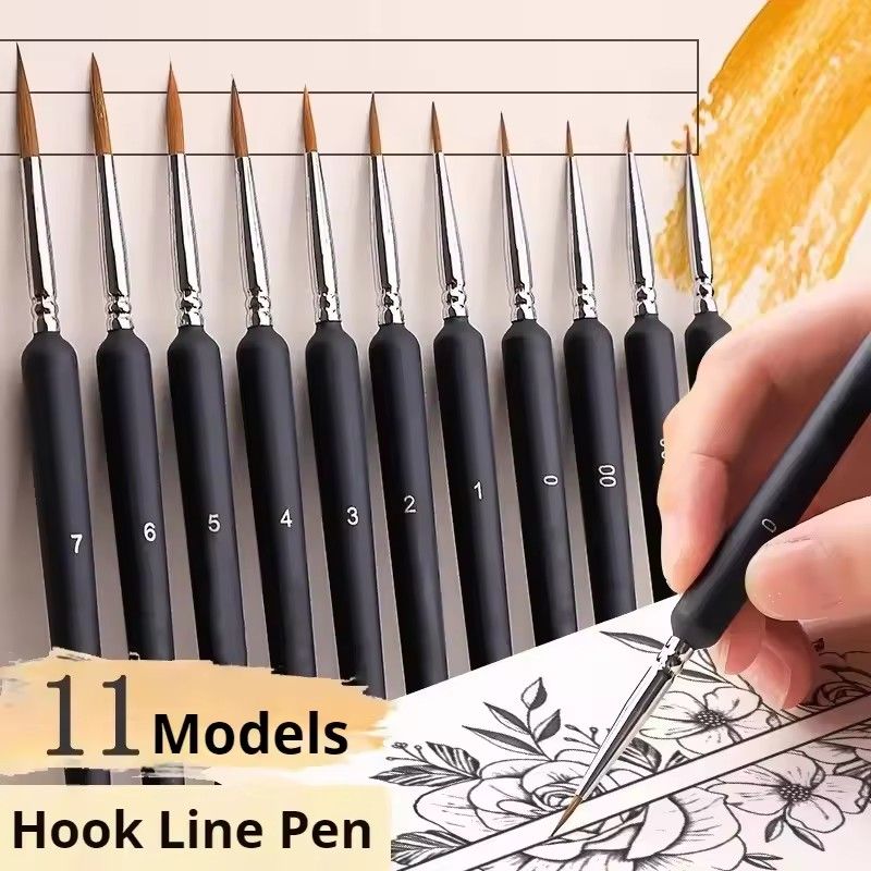 11PCS Miniature Paint Brushes Art Painting Brushes Weasel Hair Paint Brush Gouache Watercolor Oil Paints Artists Hand Painted