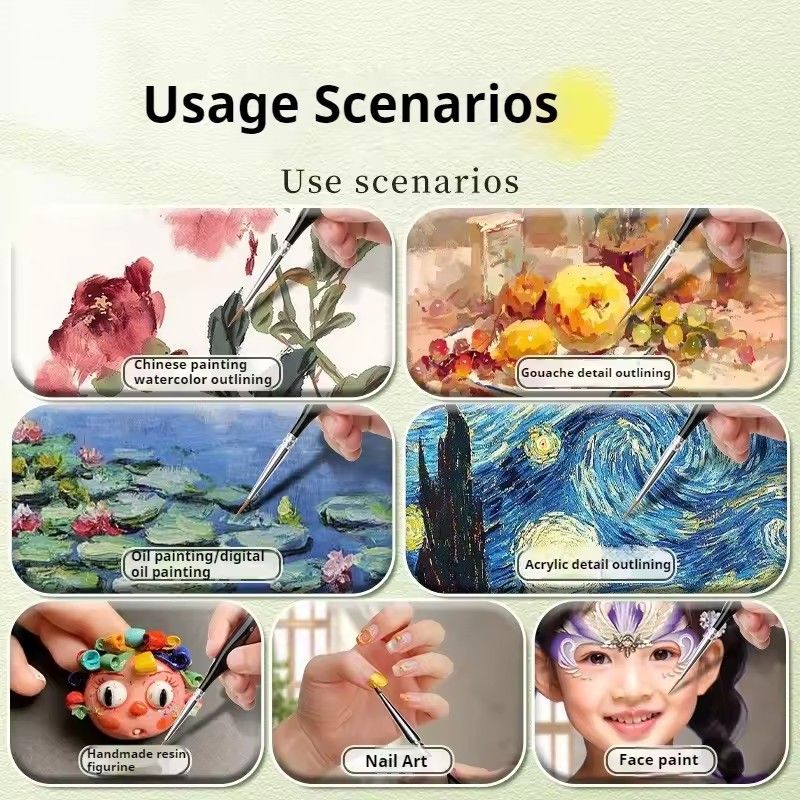 11PCS Miniature Paint Brushes Art Painting Brushes Weasel Hair Paint Brush Gouache Watercolor Oil Paints Artists Hand Painted