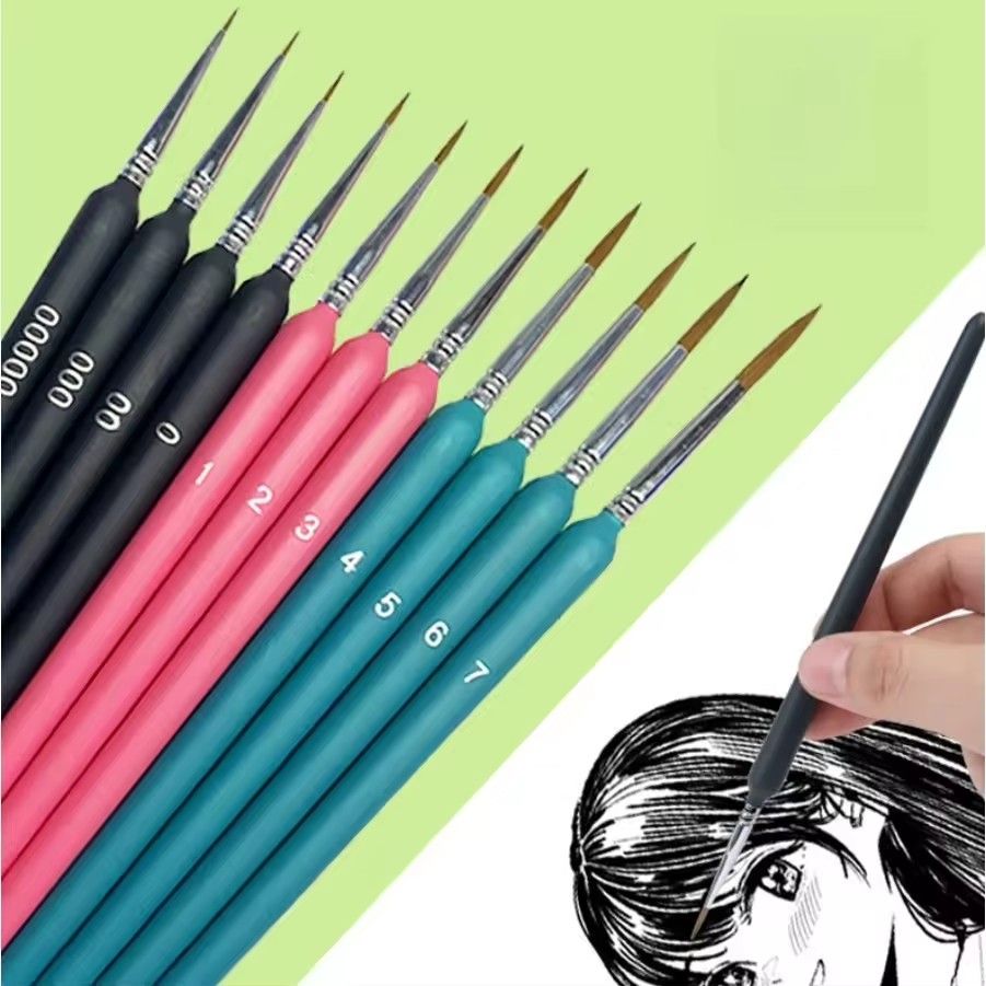 11PCS Miniature Paint Brushes Art Painting Brushes Weasel Hair Paint Brush Gouache Watercolor Oil Paints Artists Hand Painted