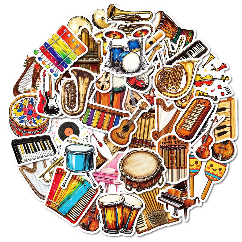 Cartoon Instrument Sticker Best price for 50PCS DIY Cartoon Music Instrument Performance Stickers ...