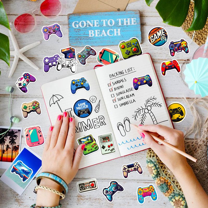 50PCS GamePad Joystick Cartoon Stickers Cool Graffiti Decals Toy Stationery Phone Notebook Car Waterproof Sticker Packing
