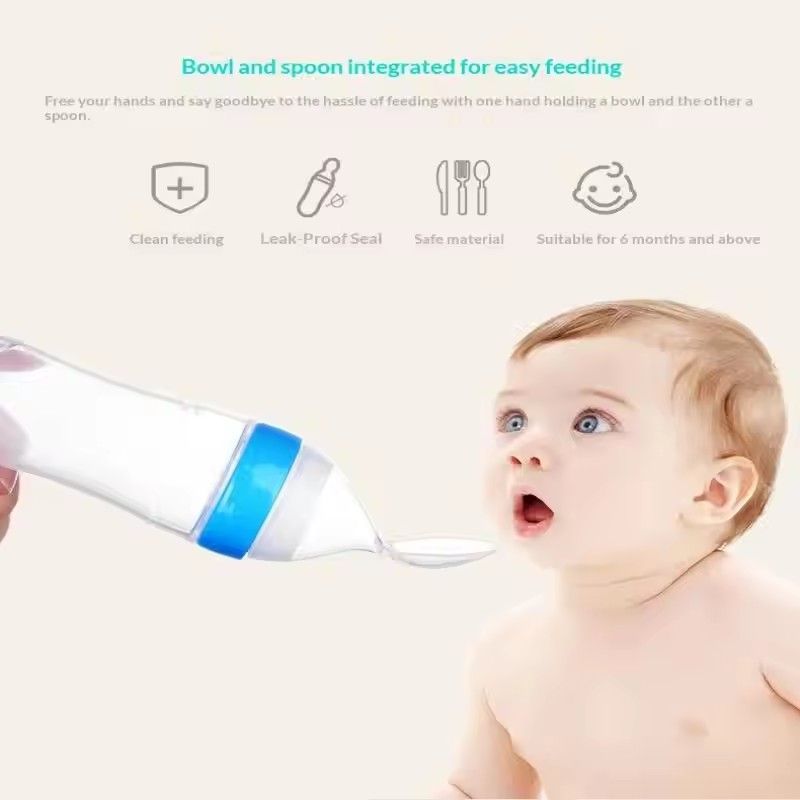 1PC Silicone baby feeding spoon, milk bottle, rice cereal squeeze spoon, safe and practical baby milk feeding cup, fruit feeding
