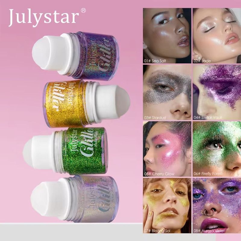 Glitter Rolling Ball Sequin Gel Pink Green Purple Eyeshadow Stick Pearlescent Body Face Hair Legs Sparkling Shimmer Stage Makeup view 2