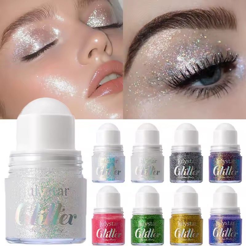 Glitter Rolling Ball Sequin Gel Pink Green Purple Eyeshadow Stick Pearlescent Body Face Hair Legs Sparkling Shimmer Stage Makeup view 5