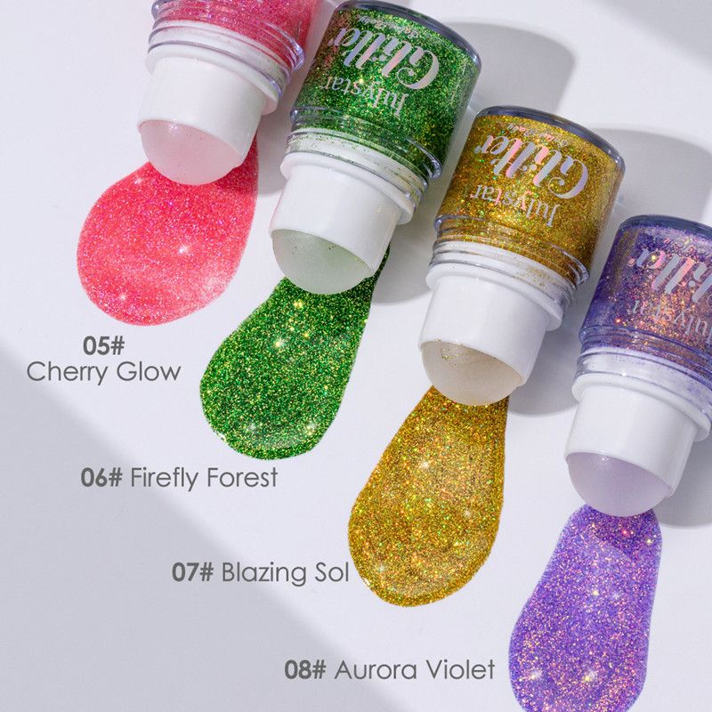 Glitter Rolling Ball Sequin Gel Pink Green Purple Eyeshadow Stick Pearlescent Body Face Hair Legs Sparkling Shimmer Stage Makeup view 4