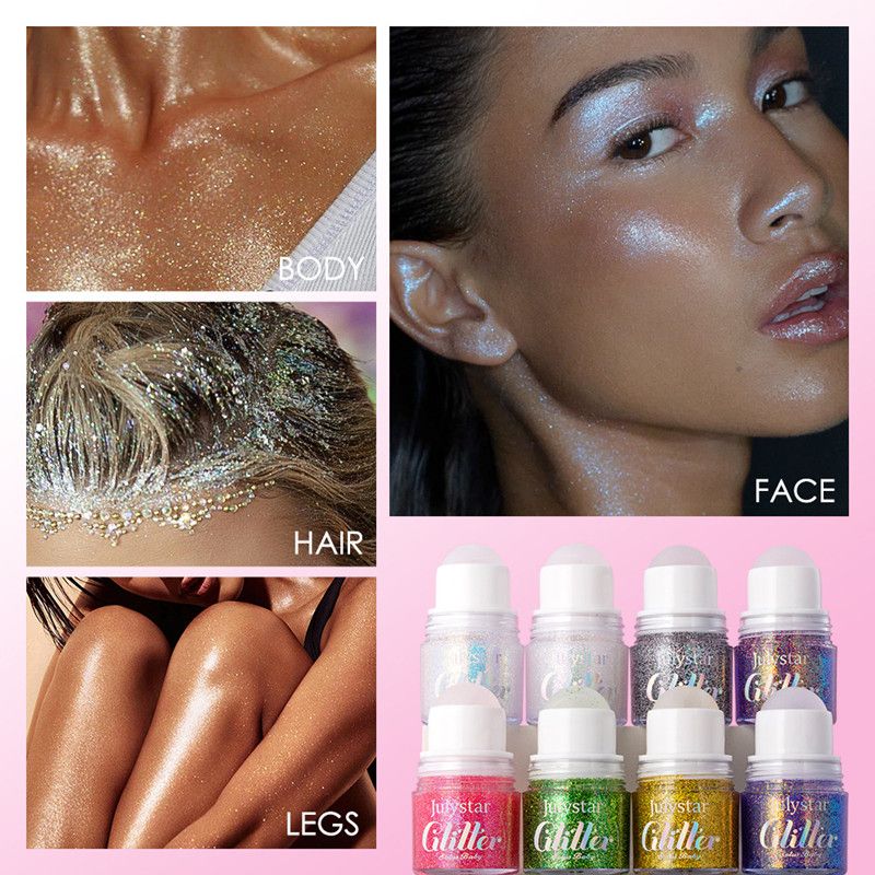 Glitter Rolling Ball Sequin Gel Pink Green Purple Eyeshadow Stick Pearlescent Body Face Hair Legs Sparkling Shimmer Stage Makeup view 3