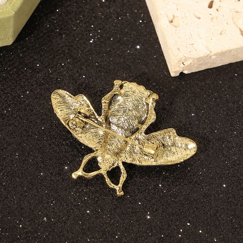1PC Vintage Retro Bee Rhinestone Brooch Women Crystal Insect Champagne Color Corsage Party Dress Jewelry