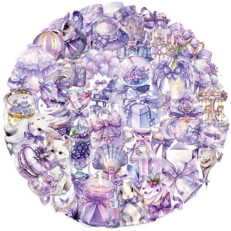 50PCS PET Transparent Purple Dream Cartoon Stickers Luggage Water Cups Scooter Decorative Stickers