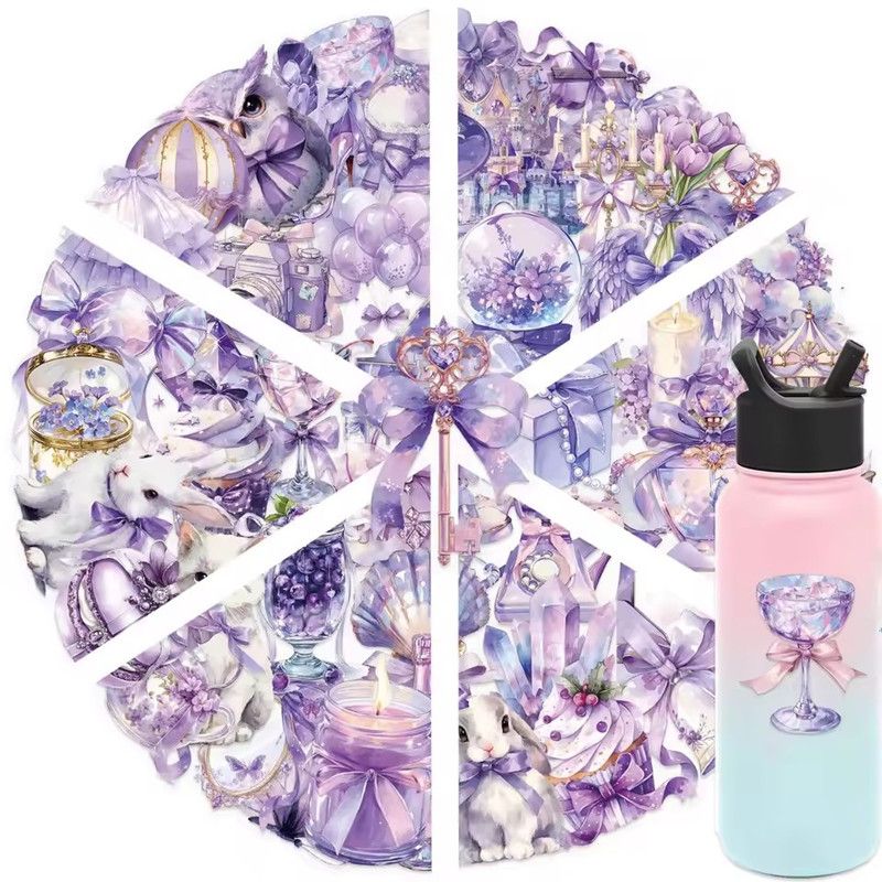50PCS PET Transparent Purple Dream Cartoon Stickers Luggage Water Cups Scooter Decorative Stickers