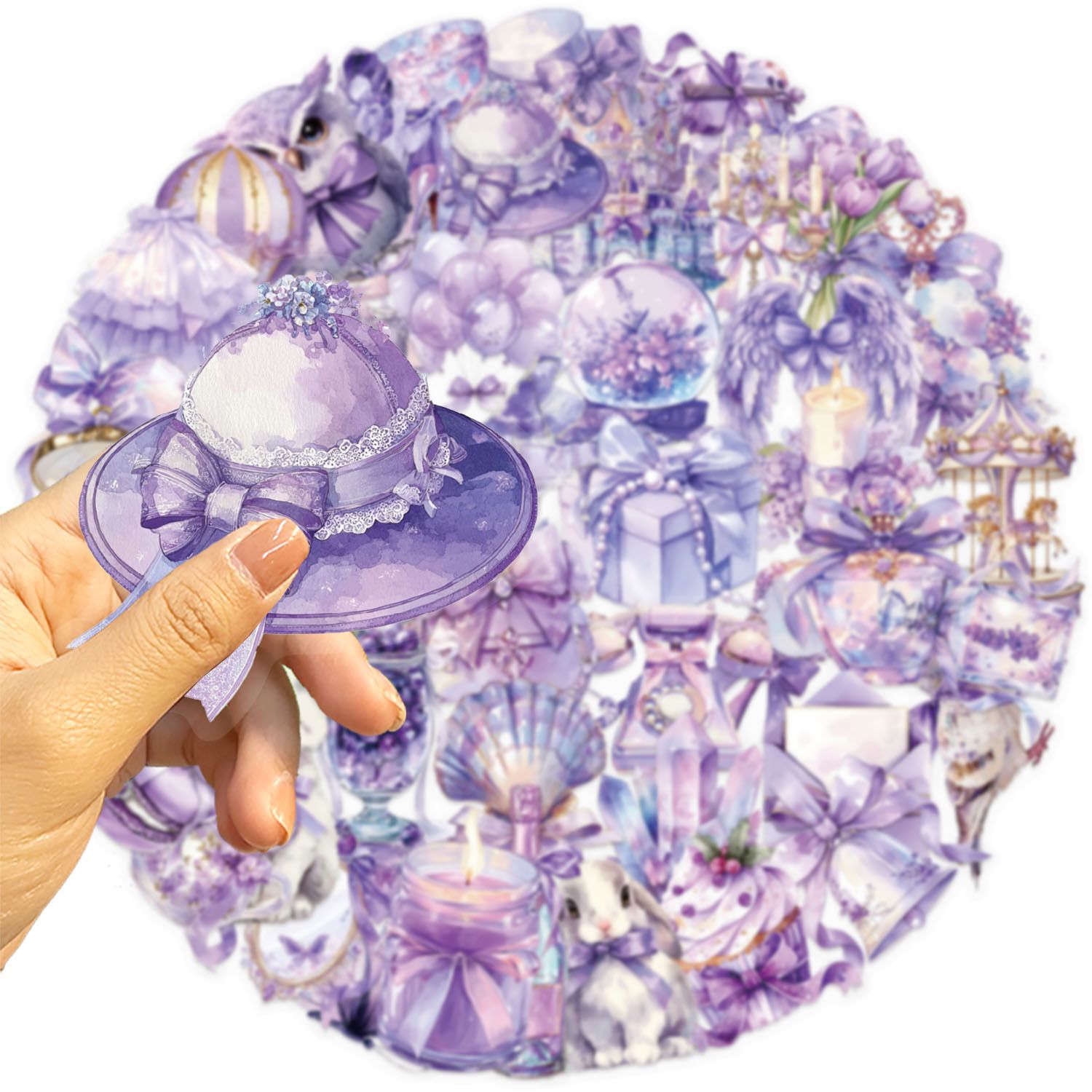 50PCS PET Transparent Purple Dream Cartoon Stickers Luggage Water Cups Scooter Decorative Stickers