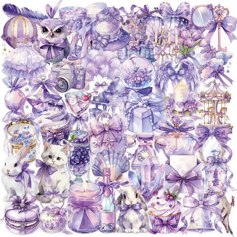 50PCS PET Transparent Purple Dream Cartoon Stickers Luggage Water Cups Scooter Decorative Stickers