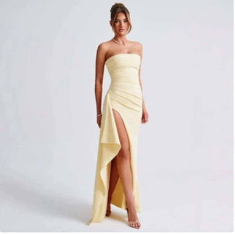 1PC Fashion Backless Sexy Women's Evening Dress Sleeveless Off Shoulder Party Dresses Women Casual Slash Neck Split Lady Dress