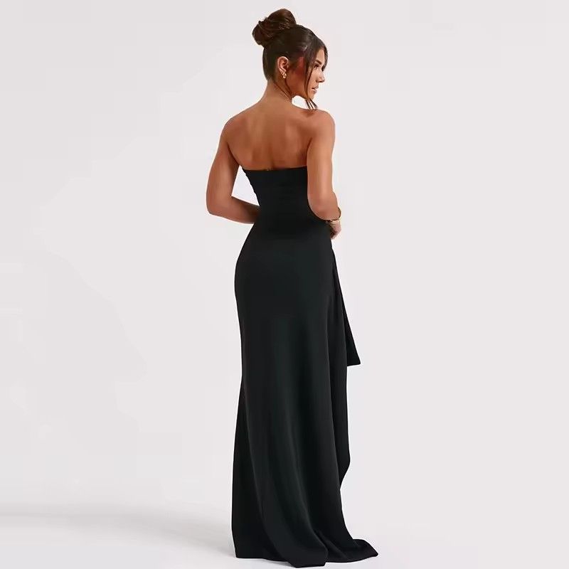 1PC Fashion Backless Sexy Women's Evening Dress Sleeveless Off Shoulder Party Dresses Women Casual Slash Neck Split Lady Dress
