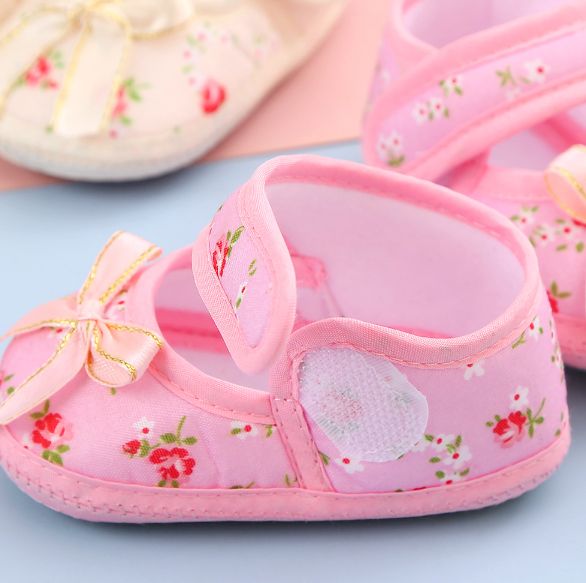 Newborn Baby Floral Print Shoes Bow Decor Adjustable Strap Soft Sole Pre-Walker Footwear for Girls Baby First Shoes for Walking