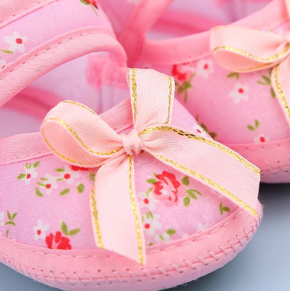 Newborn Baby Floral Print Shoes Bow Decor Adjustable Strap Soft Sole Pre-Walker Footwear for Girls Baby First Shoes for Walking
