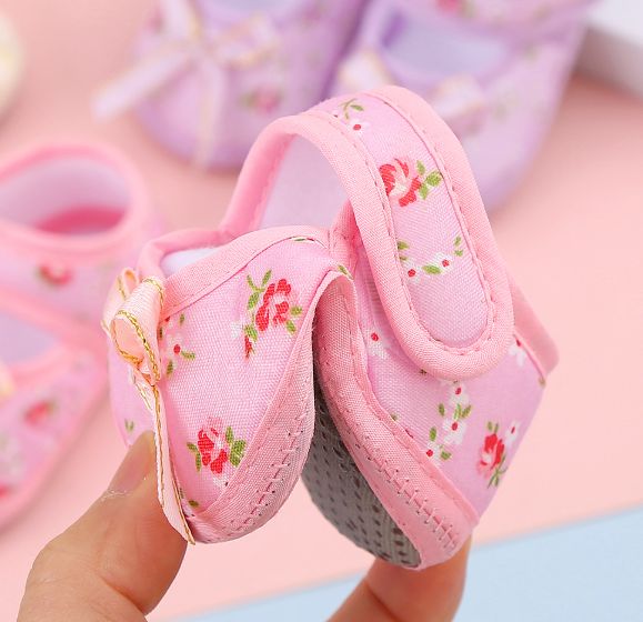 Newborn Baby Floral Print Shoes Bow Decor Adjustable Strap Soft Sole Pre-Walker Footwear for Girls Baby First Shoes for Walking